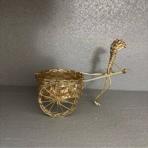 VTG Wire Art Decor Man‎ Riding Pulling Wagon Figurine Mid Century Mod Rickshaw